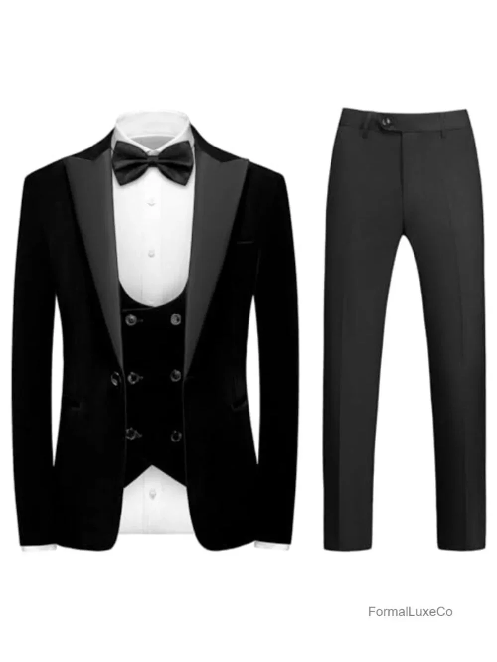 Men's Velvet Tuxedo Suit 3 Piece Prom Wedding Slim Fit, Peak Lapel, One-Button
